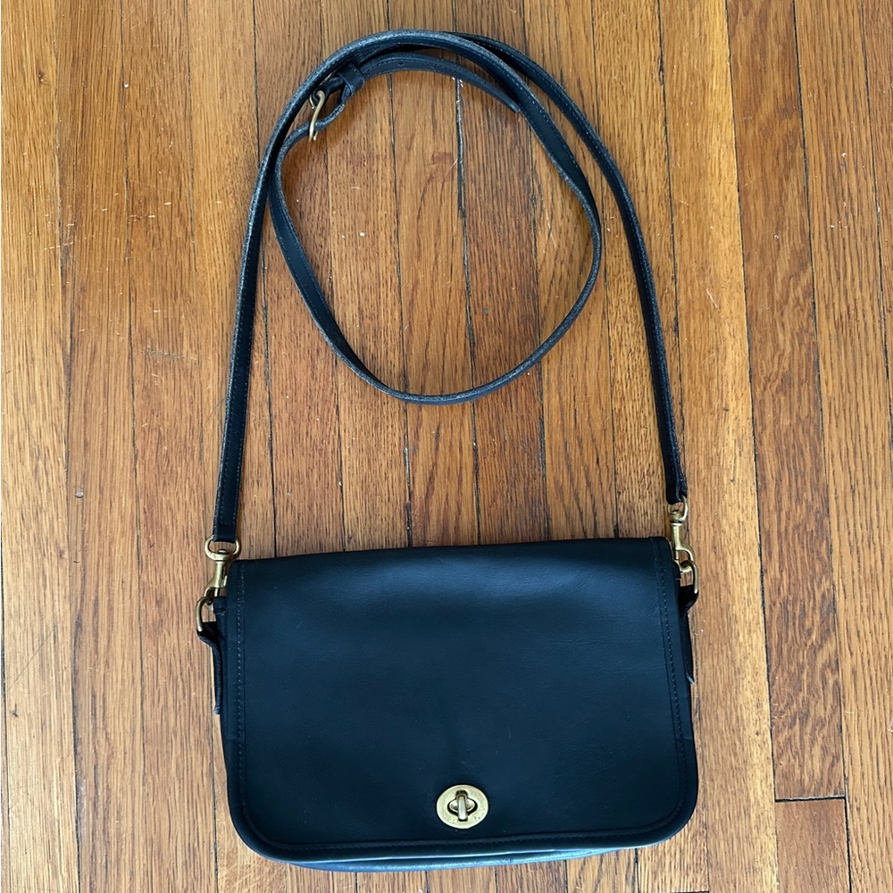 Vintage Black Leather Coach Penny Crossbody Purse